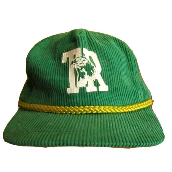 trucker Skater Cap True Vtg 80s GREEN CORDUROY T.R. Hawks Logo Sportcap - Picture 1 of 5